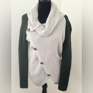 Women’s Two-Tone Knit Button Cardigan Sweater - Gray & Dark Green